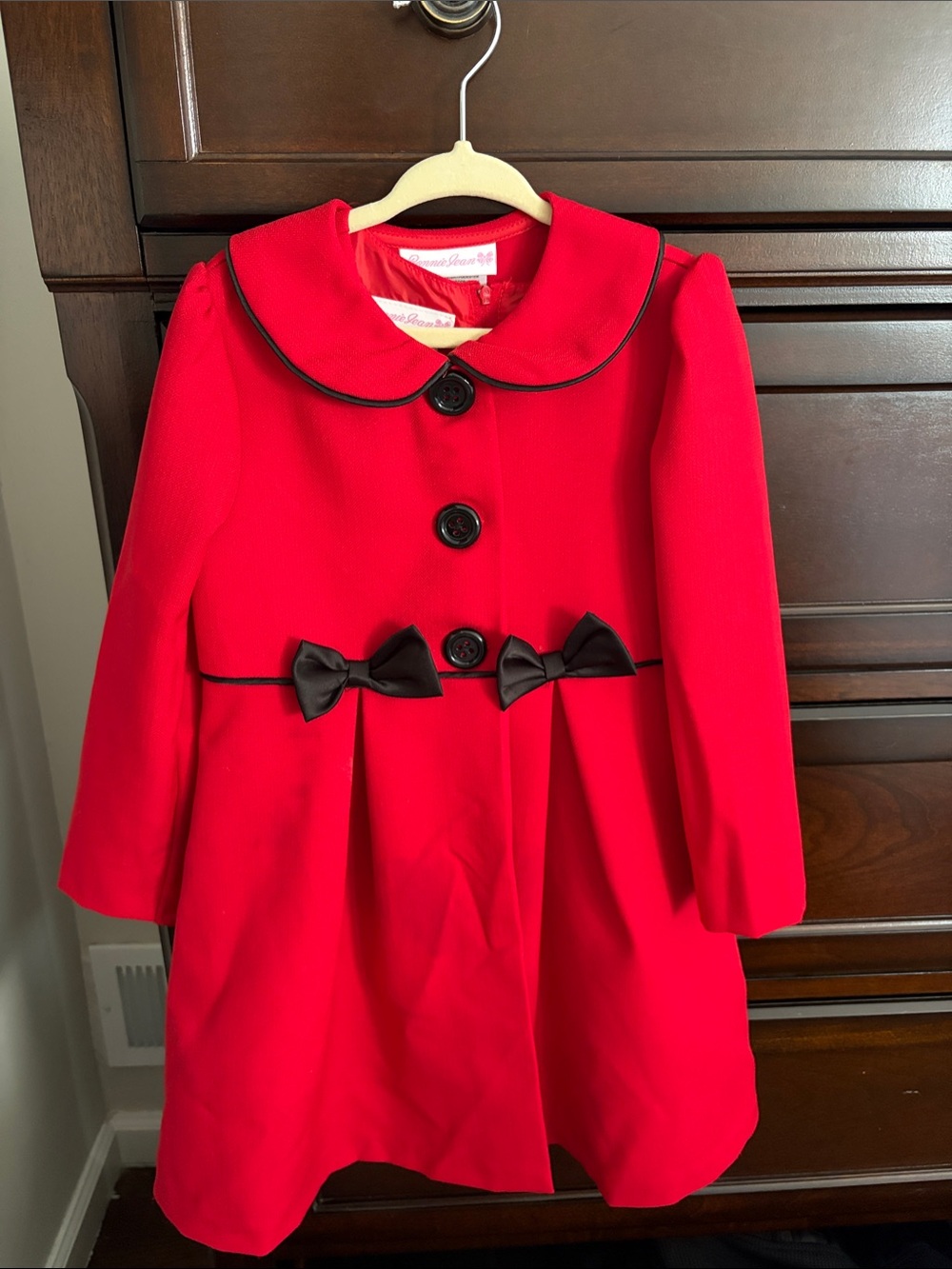 Red Girls' Bow Detail Coat